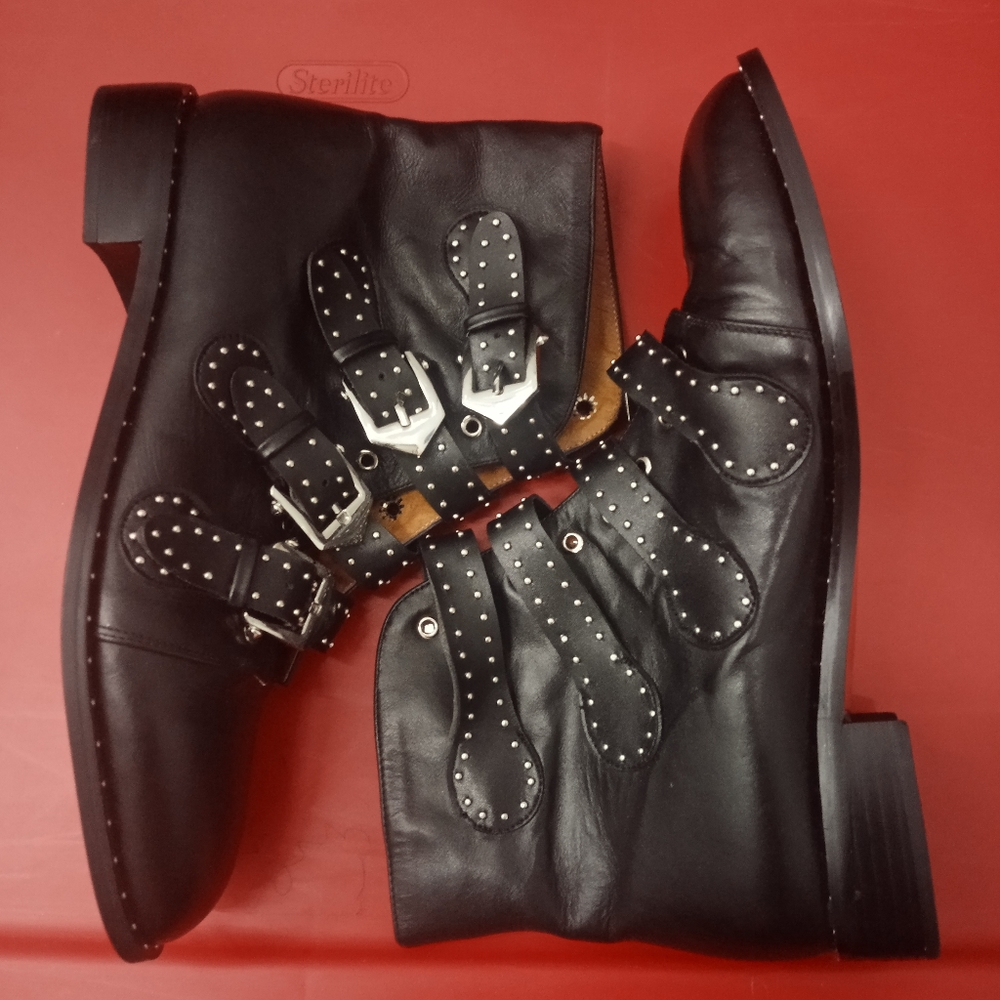 Black Leather Moto Boots Sz 11M